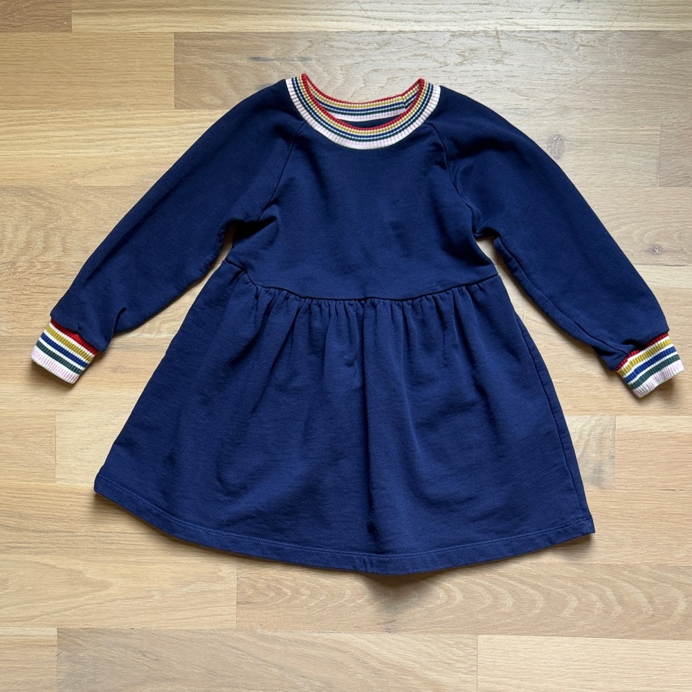 Girls’ Hanna Andersson Rainbow Cuff Print Knit Dress in French Terry - Size 4